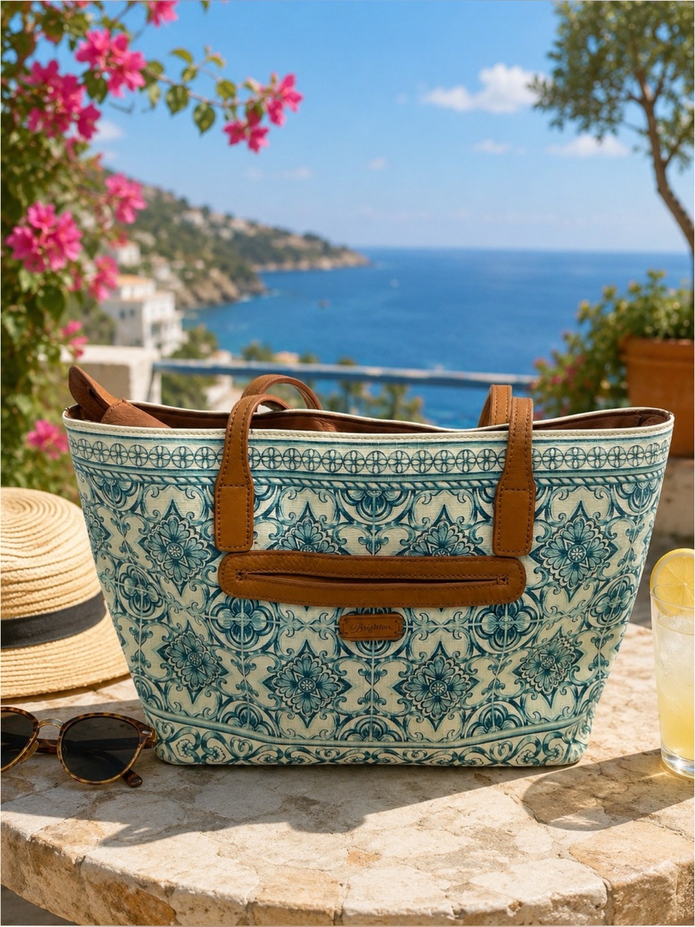 Brighton Bella Capri Zip Tote Coated Canvas &  Leather Mediterranean Collection